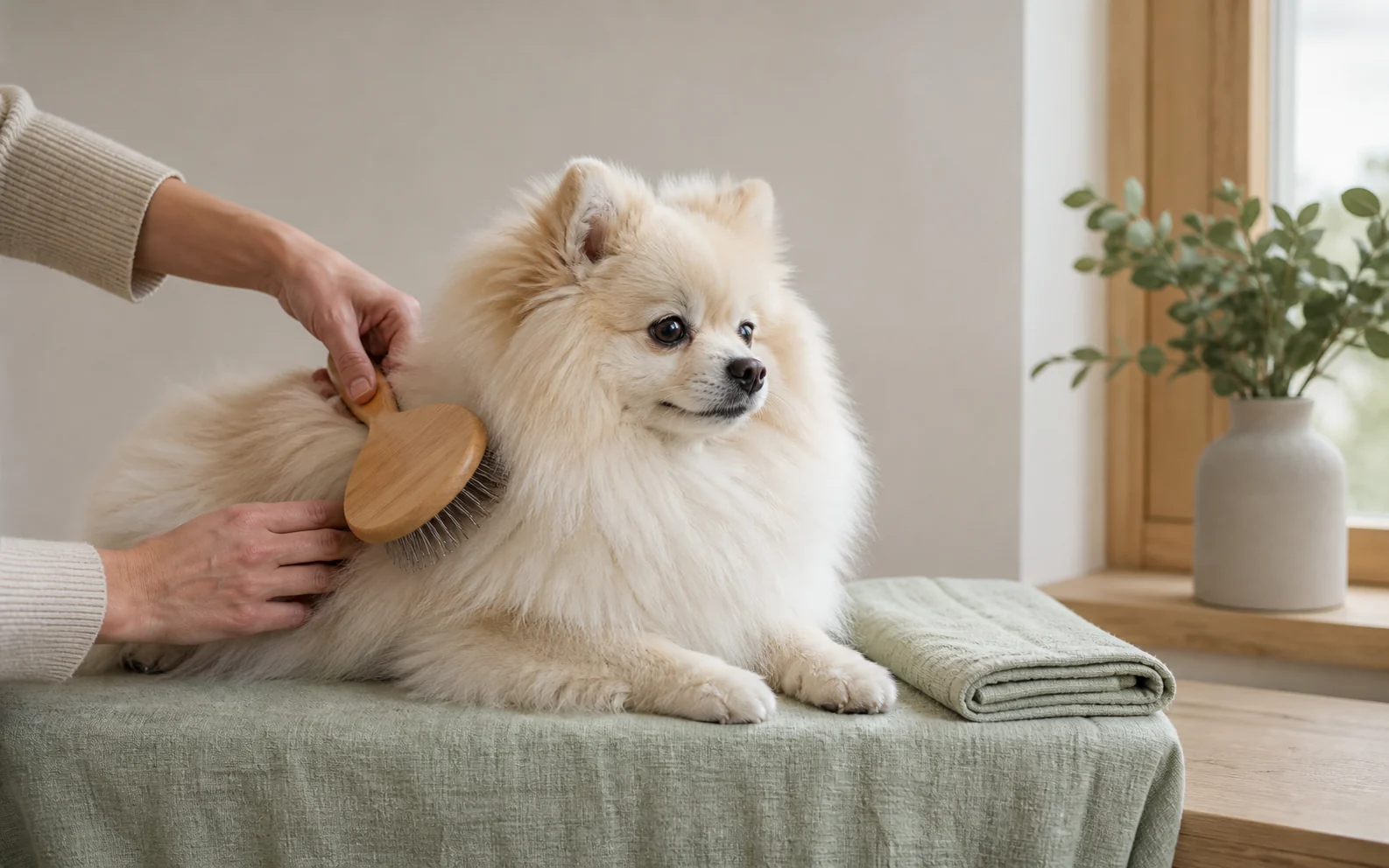Kreemikat pomeraniani harjatakse valgusküllases kodus
